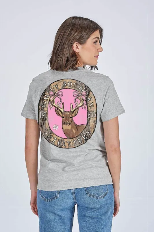 Simply Southern Camo Deer Circle T-Shirt for Women in Heather Grey | SS-DEERLY-STORMHTHR sold by Glik’s