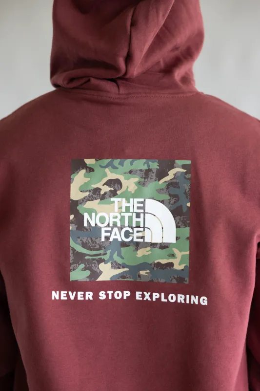 The North Face Camo Box Logo Hoodie for Men in Sumac Red | NF0A8FN1-0VO sold by Glik’s