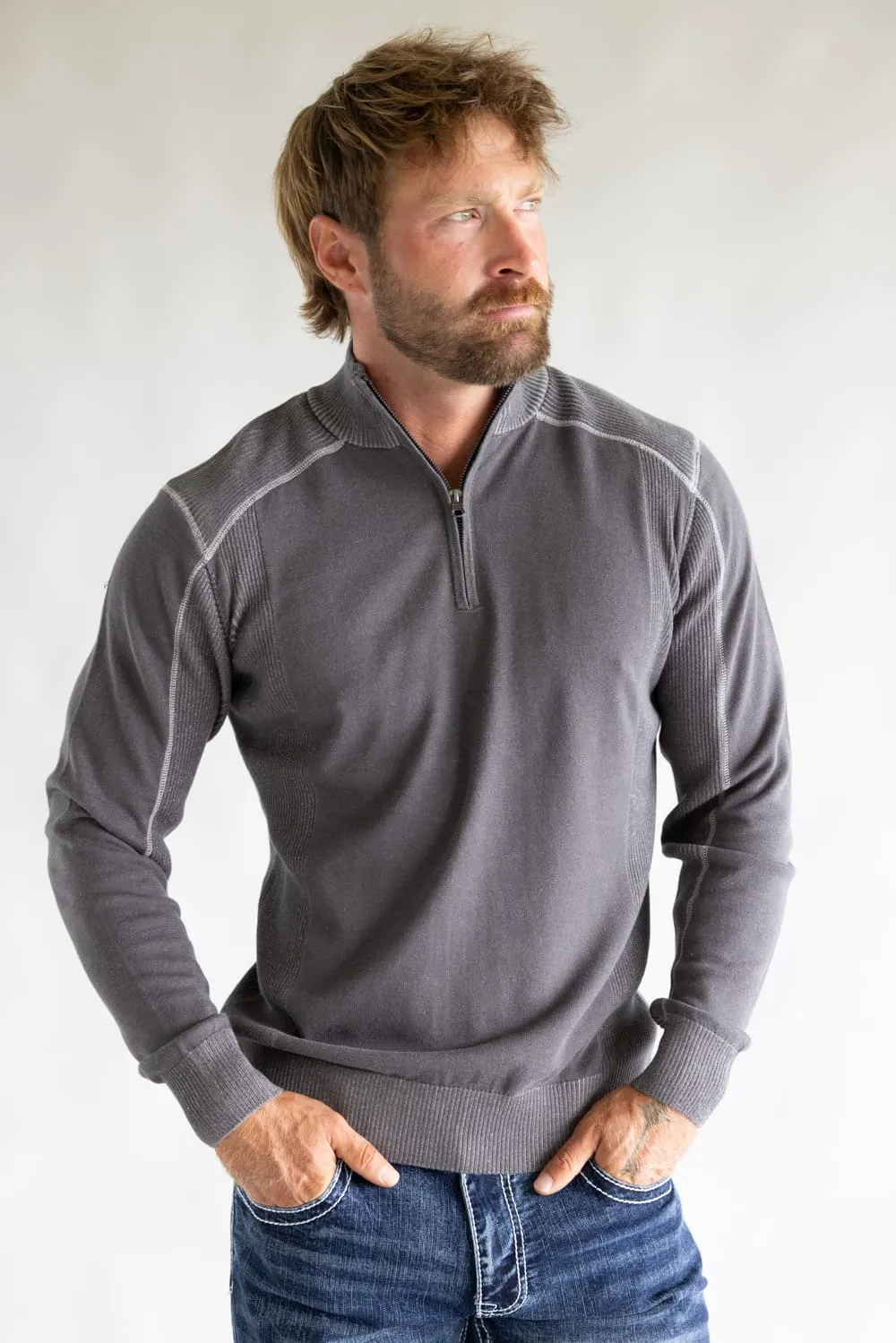 1897 Original 1/4 Zip Mock Neck Sweater for Men in Grey | 1973GL-F25-DKSHADOW/ALLOY sold by Glik’s product image thumbnail 3