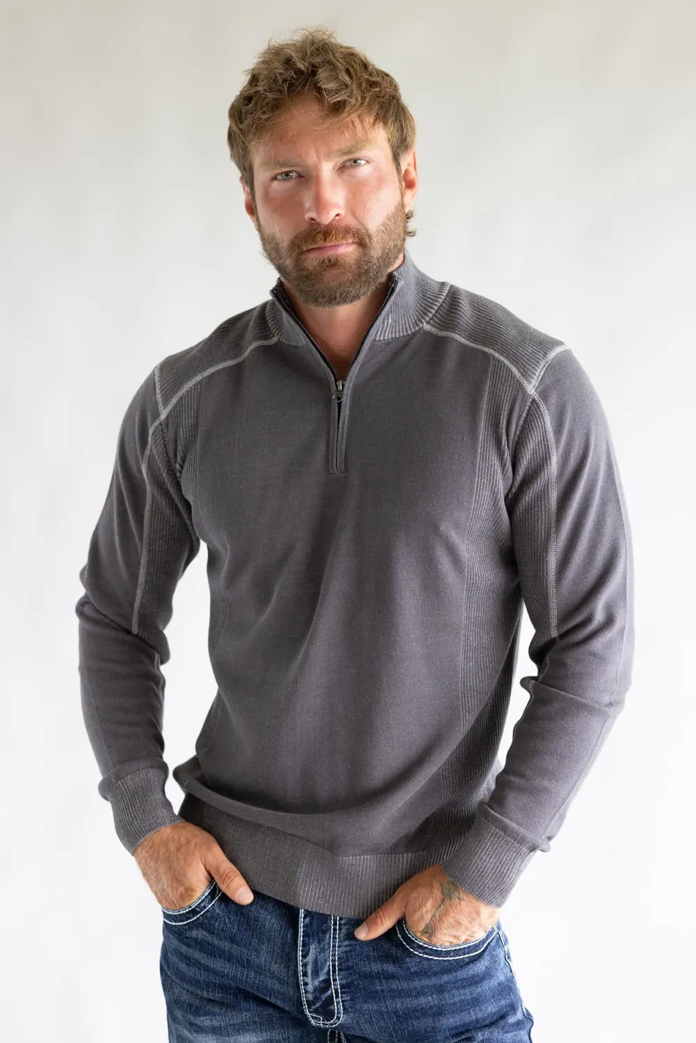 1897 Original 1/4 Zip Mock Neck Sweater for Men in Grey | 1973GL-F25-DKSHADOW/ALLOY sold by Glik’s product image thumbnail 2