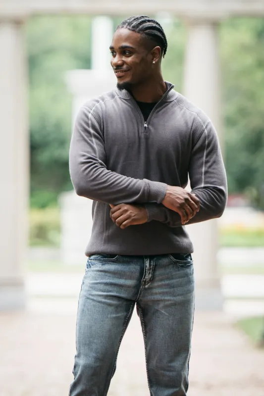 1897 Original 1/4 Zip Mock Neck Sweater for Men in Grey | 1973GL-F25-DKSHADOW/ALLOY sold by Glik’s