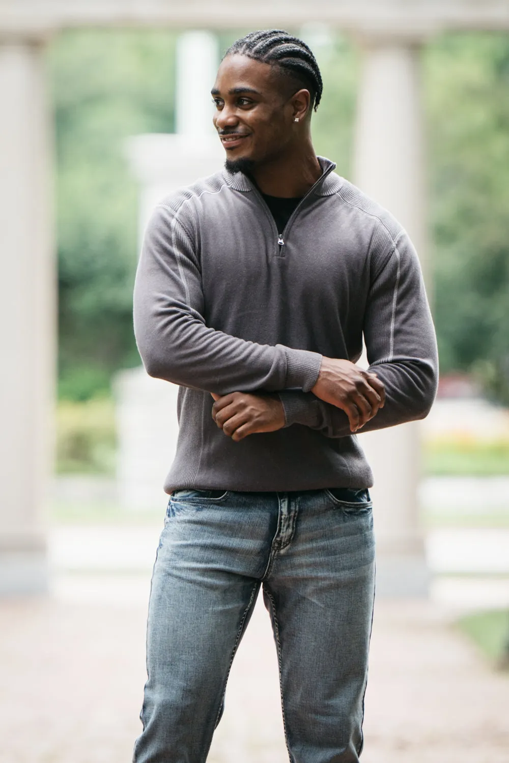 1897 Original 1/4 Zip Mock Neck Sweater for Men in Grey | 1973GL-F25-DKSHADOW/ALLOY sold by Glik’s