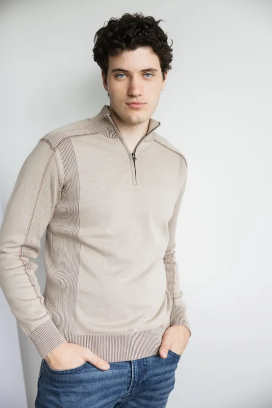 1897 Original 1/4 Zip Mock Neck Sweater for Men in Oatmeal | 1973GL-F25-OATMEAL/LTBROWN sold by Glik’s
