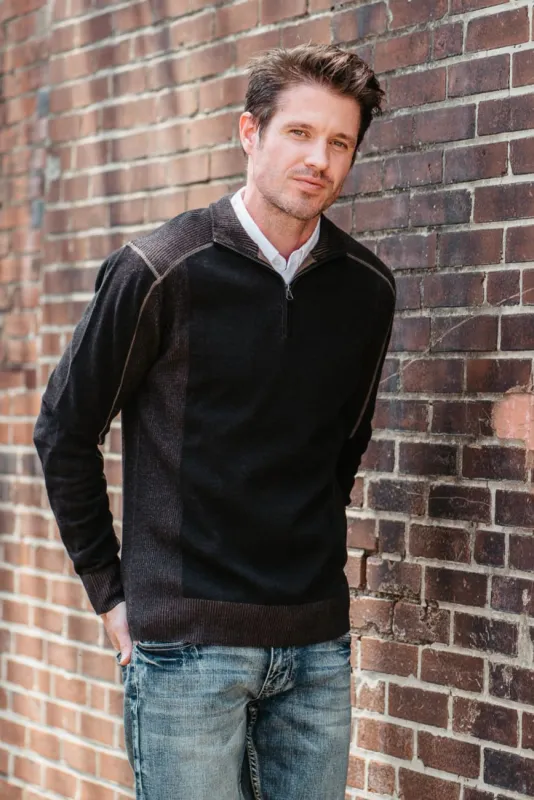 1897 Original 1/4 Zip Mock Neck Sweater for Men in Black/Latte | 1973GL-F25-BLACK/LATTE sold by Glik’s