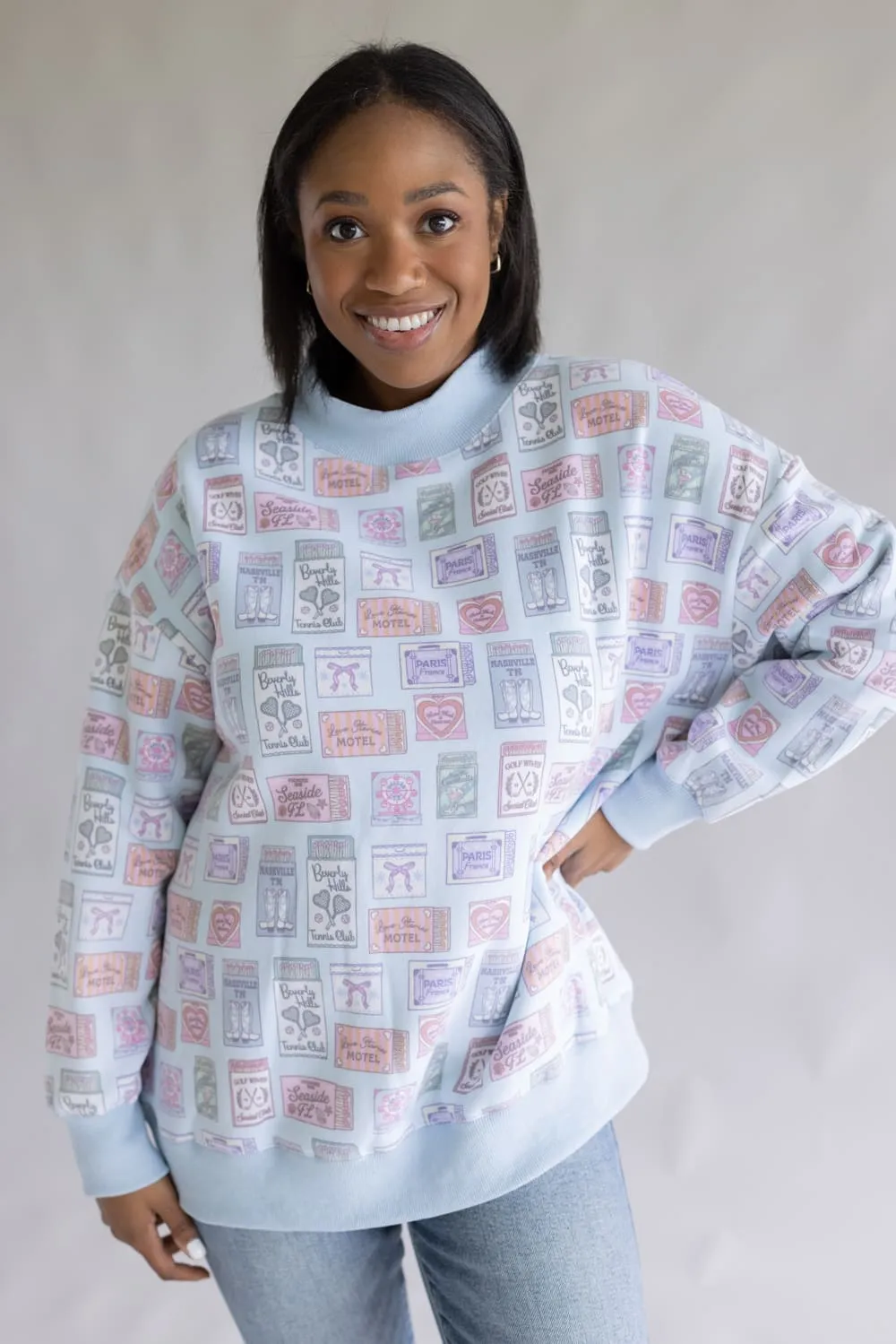 Matchbook Mock Neck Sweatshirt for Women in Blue | KDC-PSW-27-LBL sold by Glik’s product image thumbnail 4