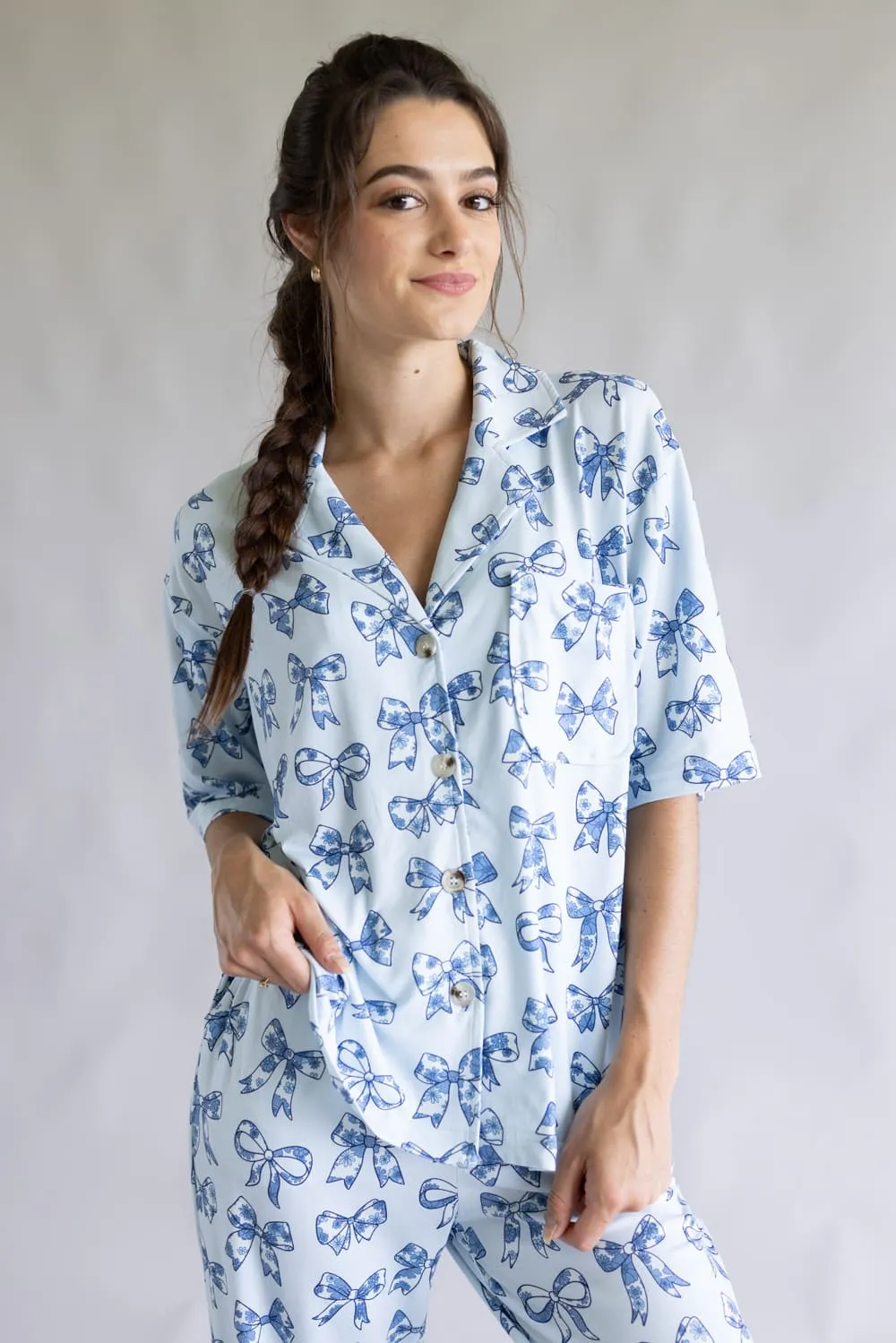Bow Soft Pajama Set for Women in Blue | KDC-LWPANTSET-32-LBL sold by Glik’s product image thumbnail 2