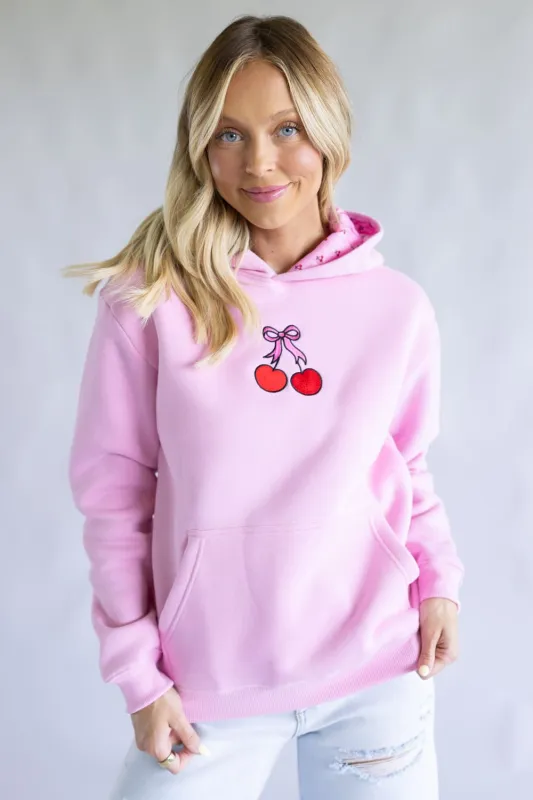 Simply Southern Embroidered Dilara Cherry Hoodie for Women in Pink | PP-0225-HD-DILARA-CHRY sold by Glik’s