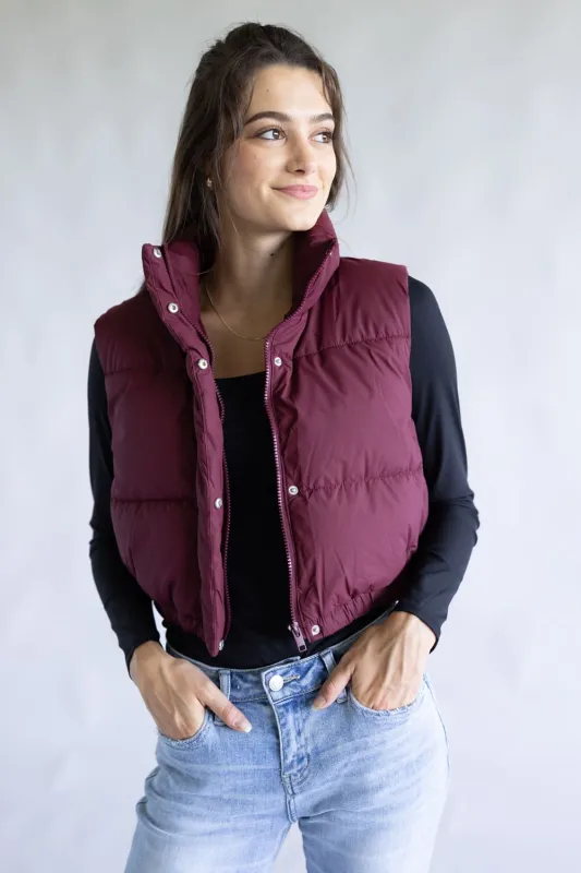 Love Tree Cropped Puffer Vest for Women in Burgundy | 5137VN-BURGUNDY sold by Glik’s