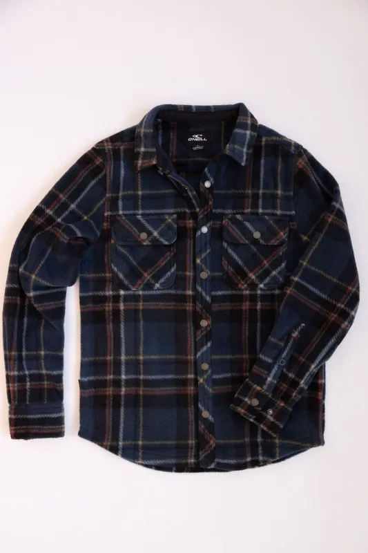 O’Neill Youth Glacier Super Fleece Plaid Shacket for Boys in Midnight Navy | FA5204215-MNN-NAVY sold by Glik’s