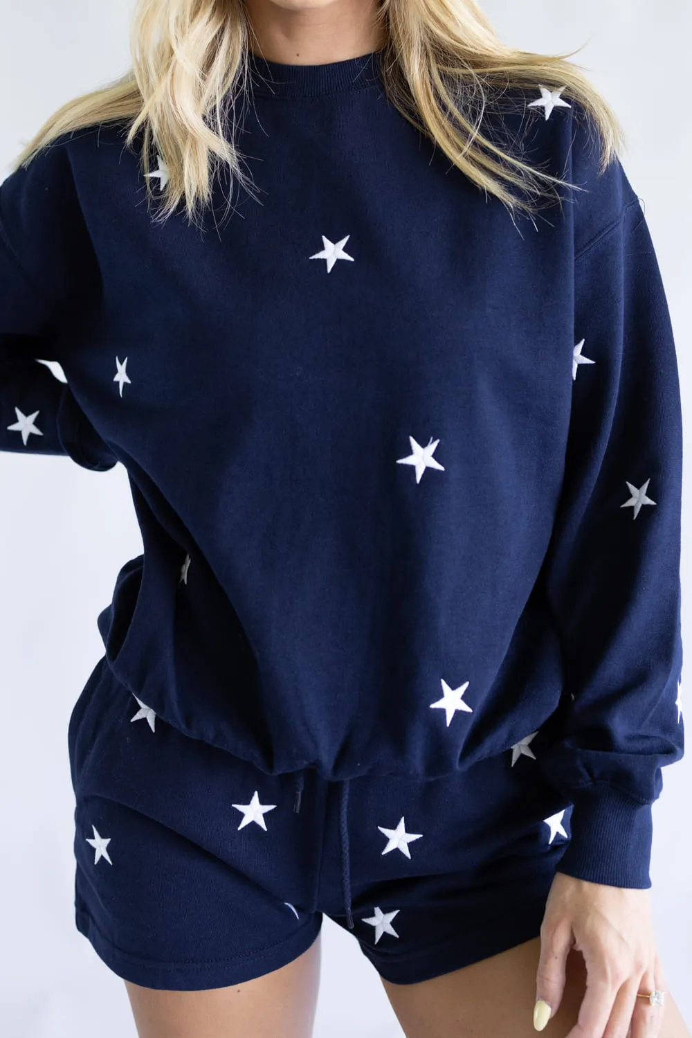 1897 Active Embroidered Star Fleece Sweatshirt for Women in Navy Blue | T1375-NAVY sold by Glik’s product image thumbnail 2