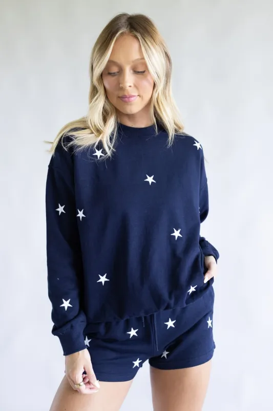 1897 Active Embroidered Star Fleece Sweatshirt for Women in Navy Blue | T1375-NAVY sold by Glik’s