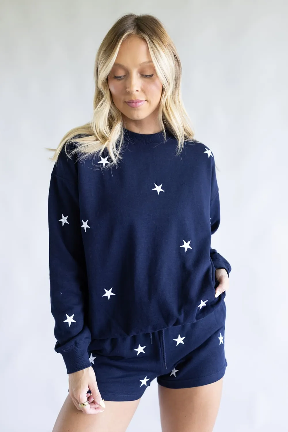 1897 Active Embroidered Star Fleece Sweatshirt for Women in Navy Blue | T1375-NAVY sold by Glik’s