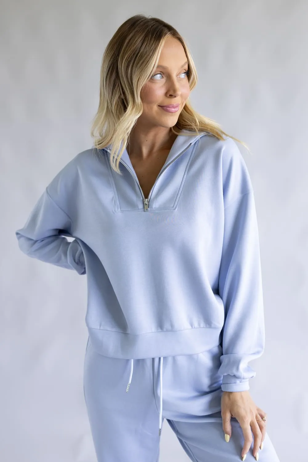 Zip Neck Scuba Knit Set for Women in Blue | KDC-SCBPNT-01-LBL sold by Glik’s product image thumbnail 5