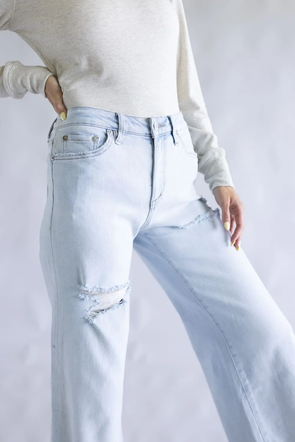 Mica High Rise Light Wash Wide Leg Fray Hem Jeans for Women | MDP-W3523 sold by Glik’s product image thumbnail 3