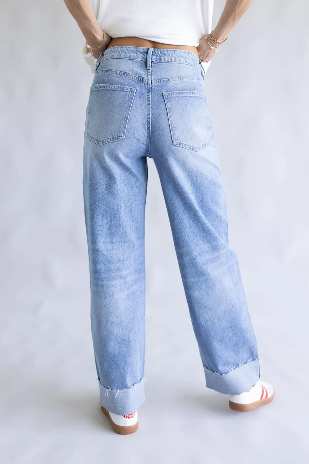 Mica Med Rise Raw Hem Cuffed Barrel Jeans for Women | MDP-T3592 sold by Glik’s product image thumbnail 4