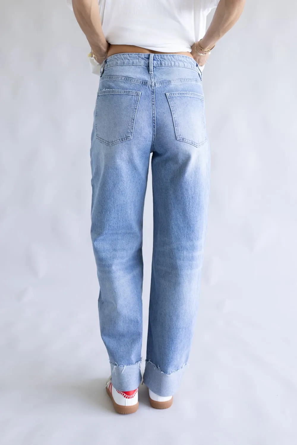 Mica Med Rise Raw Hem Cuffed Barrel Jeans for Women | MDP-T3592 sold by Glik’s product image thumbnail 5