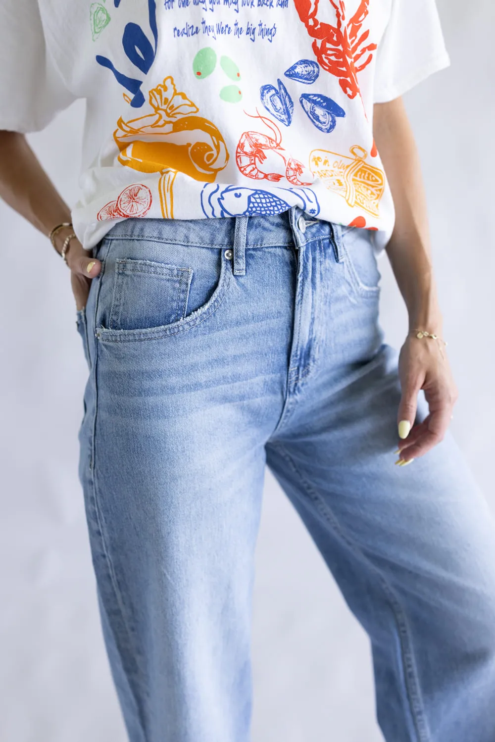 Mica Med Rise Raw Hem Cuffed Barrel Jeans for Women | MDP-T3592 sold by Glik’s product image thumbnail 3