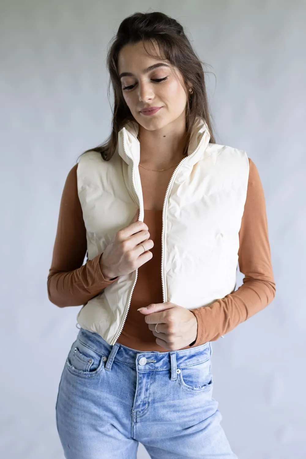 Love Tree Cropped Puffer Vest for Women in Ivory | 5142VN-IVORY sold by Glik’s product image thumbnail 3