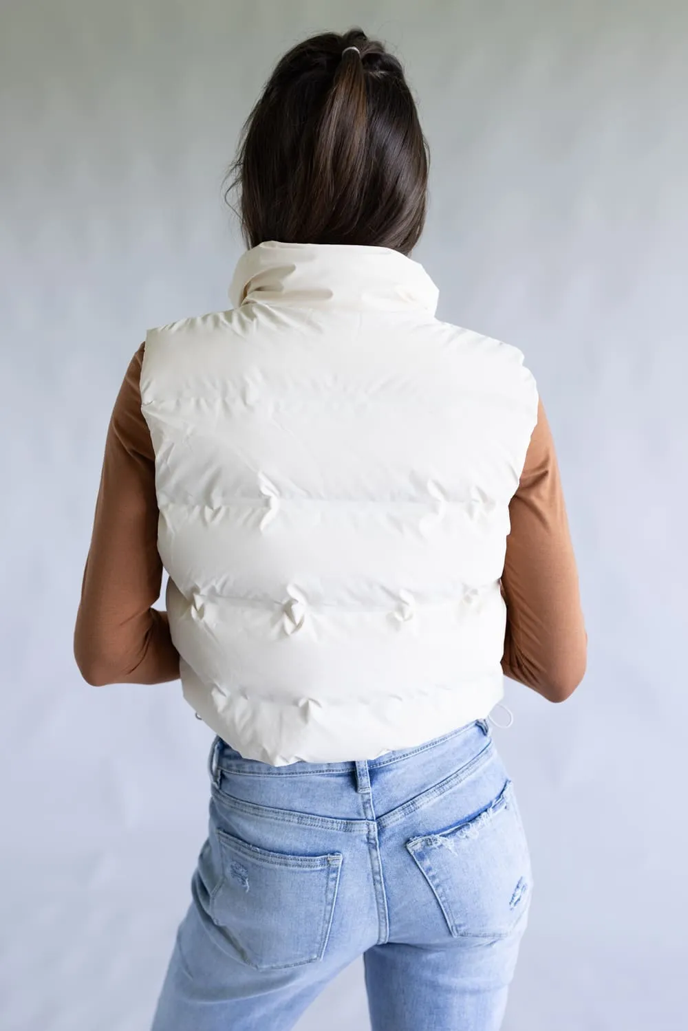Love Tree Cropped Puffer Vest for Women in Ivory | 5142VN-IVORY sold by Glik’s product image thumbnail 4
