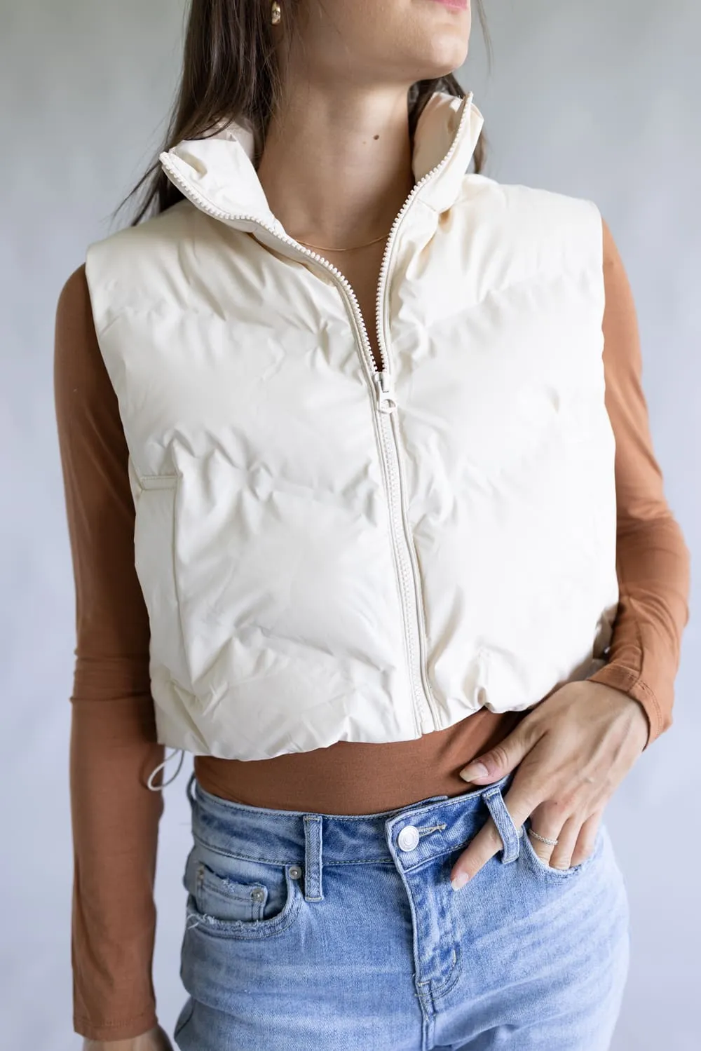 Love Tree Cropped Puffer Vest for Women in Ivory | 5142VN-IVORY sold by Glik’s product image thumbnail 2