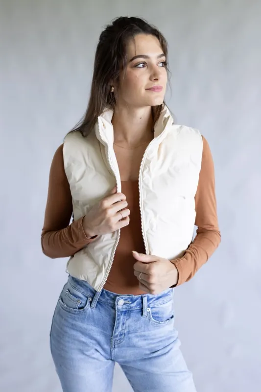 Love Tree Cropped Puffer Vest for Women in Ivory | 5142VN-IVORY sold by Glik’s