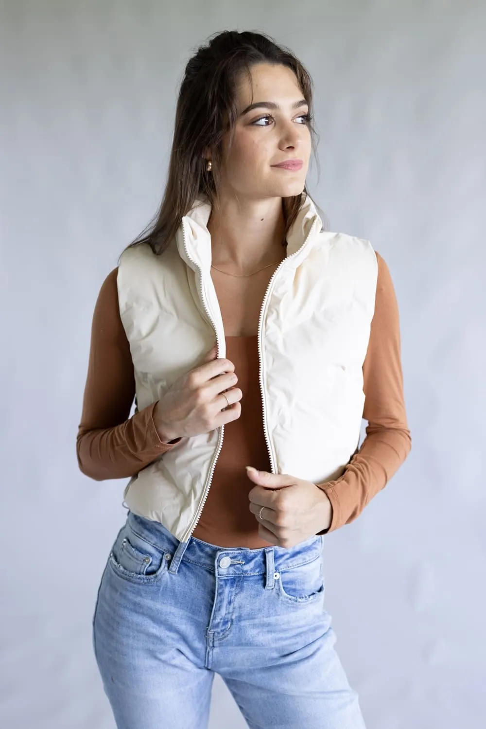 Love Tree Cropped Puffer Vest for Women in Ivory | 5142VN-IVORY sold by Glik’s