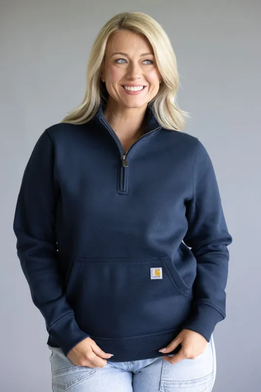 Carhartt Relaxed Fit Quarter Zip Mock Neck Sweatshirt for Women in Navy | 105295-412 made by Carhartt