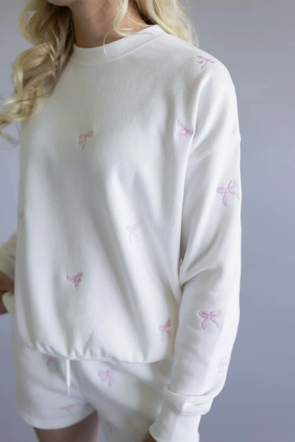 1897 Active Embroidered Bow Fleece Sweatshirt for Women in Ivory | T1019-IVORY sold by Glik’s product image thumbnail 3