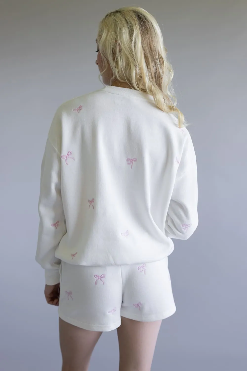 1897 Active Embroidered Bow Fleece Sweatshirt for Women in Ivory | T1019-IVORY sold by Glik’s product image thumbnail 2