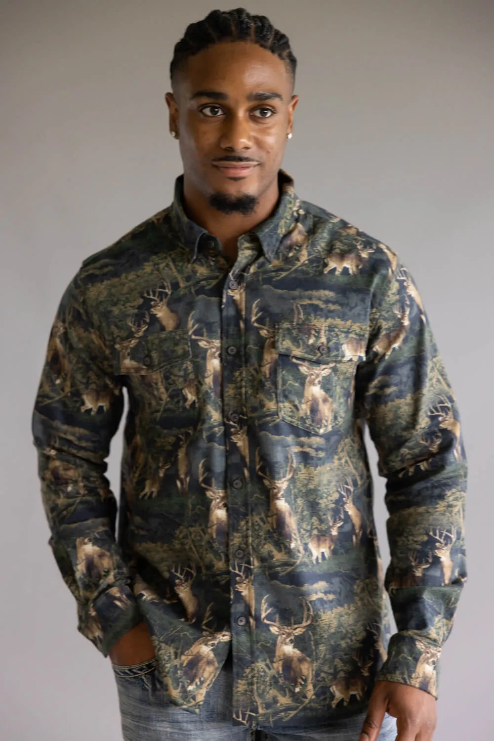 North River Brushed Cotton Deer Printed Button Up Shirt for Men in Green | NRM6415-OLIVENIGHT sold by Glik’s product image thumbnail 3