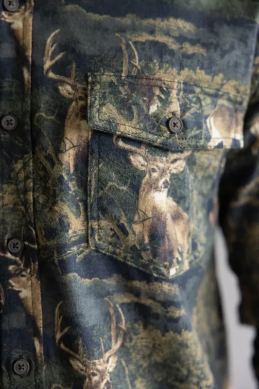 North River Brushed Cotton Deer Printed Button Up Shirt for Men in Green | NRM6415-OLIVENIGHT made by Glik’s