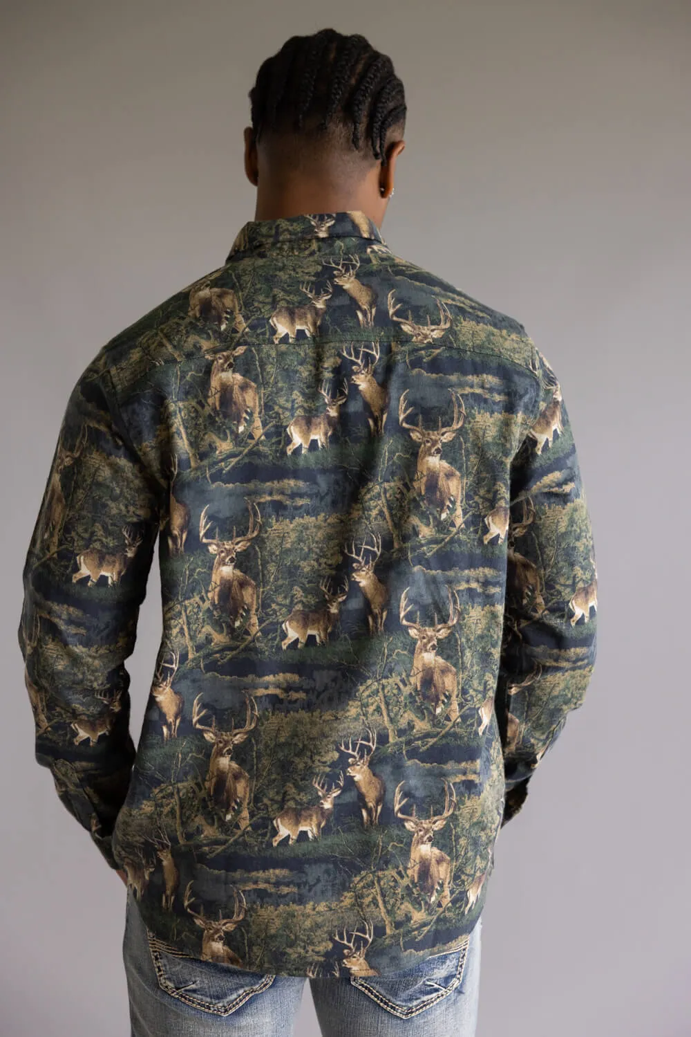 North River Brushed Cotton Deer Printed Button Up Shirt for Men in Green | NRM6415-OLIVENIGHT sold by Glik’s product image thumbnail 2