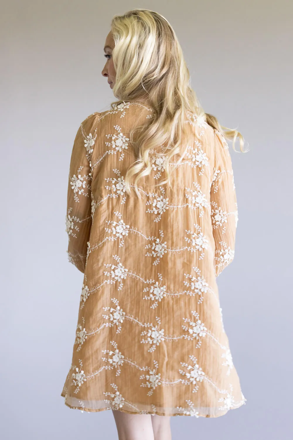 Floral Embroidered Long Sleeve Mini Dress for Women in Mocha | LD1678-2TONEMOCHA sold by Glik’s product image thumbnail 5