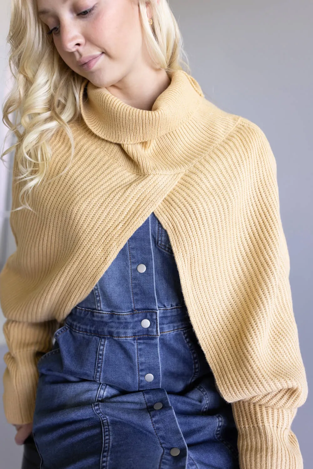 Turtleneck Shrug Bolero Sweater for Women in Beige | CC0420084-BEIGE sold by Glik’s product image thumbnail 2