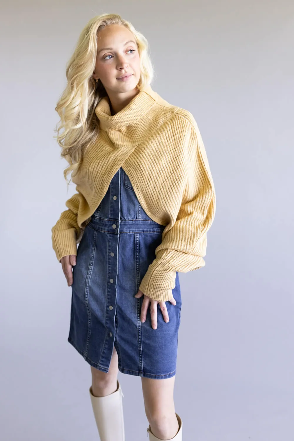 Turtleneck Shrug Bolero Sweater for Women in Beige | CC0420084-BEIGE sold by Glik’s