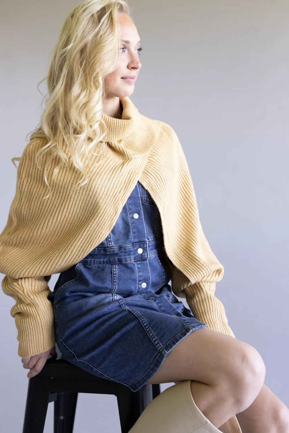 Turtleneck Shrug Bolero Sweater for Women in Beige | CC0420084-BEIGE sold by Glik’s product image thumbnail 4