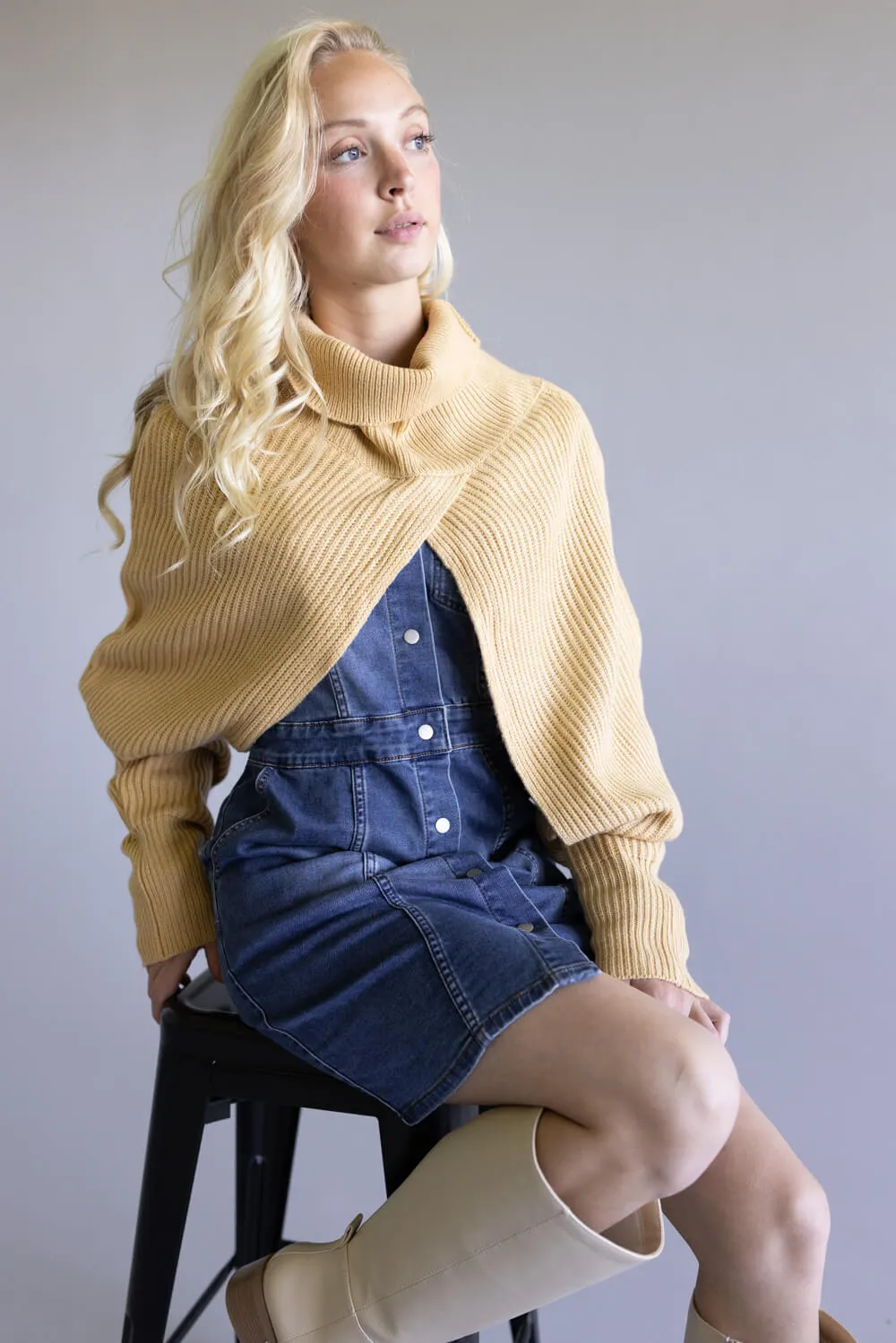 Turtleneck Shrug Bolero Sweater for Women in Beige | CC0420084-BEIGE sold by Glik’s product image thumbnail 3