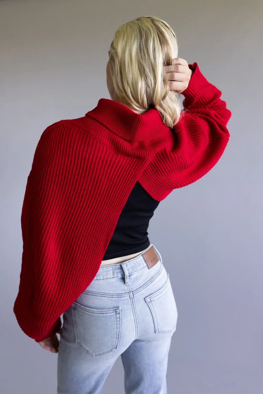 Turtleneck Shrug Bolero Sweater for Women in Red | CC0420084-RED sold by Glik’s product image thumbnail 5