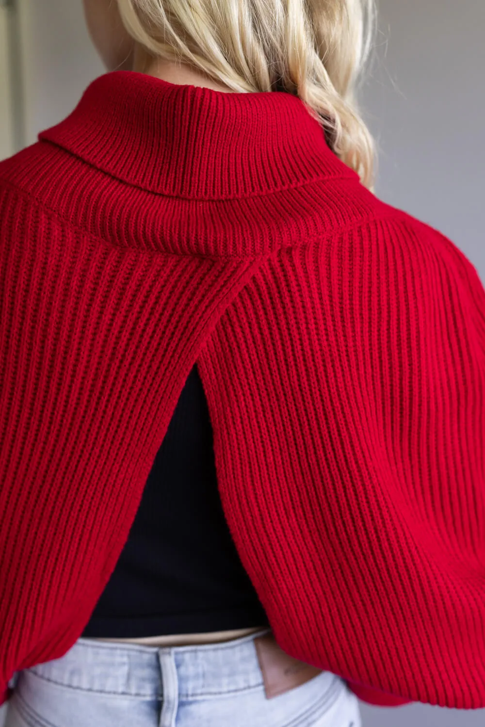 Turtleneck Shrug Bolero Sweater for Women in Red | CC0420084-RED sold by Glik’s product image thumbnail 4