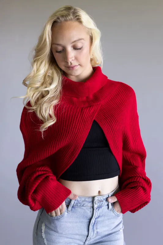 Turtleneck Shrug Bolero Sweater for Women in Red | CC0420084-RED sold by Glik’s