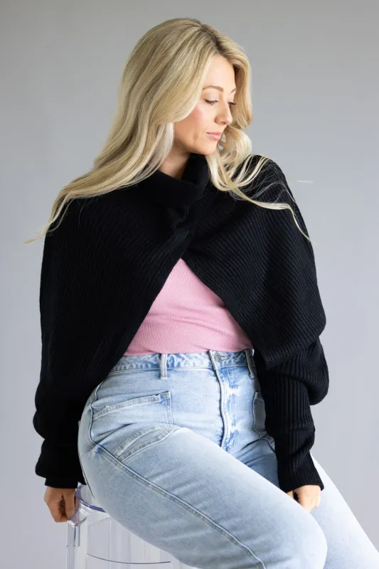 Turtleneck Shrug Bolero Sweater for Women in Black | CC0420084-BLACK sold by Glik’s