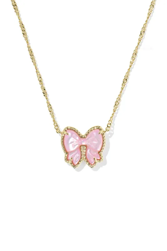 Kendra Scott Haley Bow Short Pendant Necklace in Blush/Gold | 9608886596 sold by Glik’s