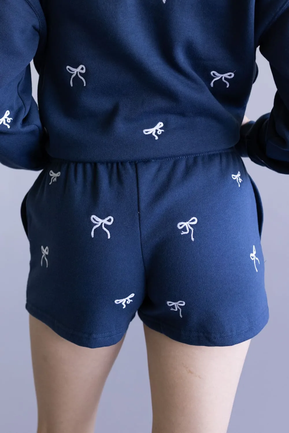 1897 Active Embroidered Bow Fleece Shorts for Women in Indigo Blue | H017-INDIGOBLUE sold by Glik’s product image thumbnail 3
