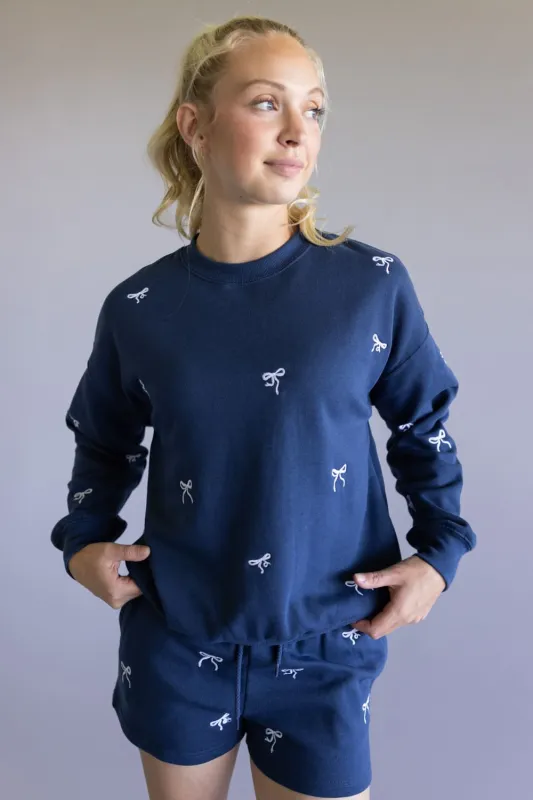 1897 Active Embroidered Bow Fleece Shorts for Women in Indigo Blue | H017-INDIGOBLUE made by Reflex