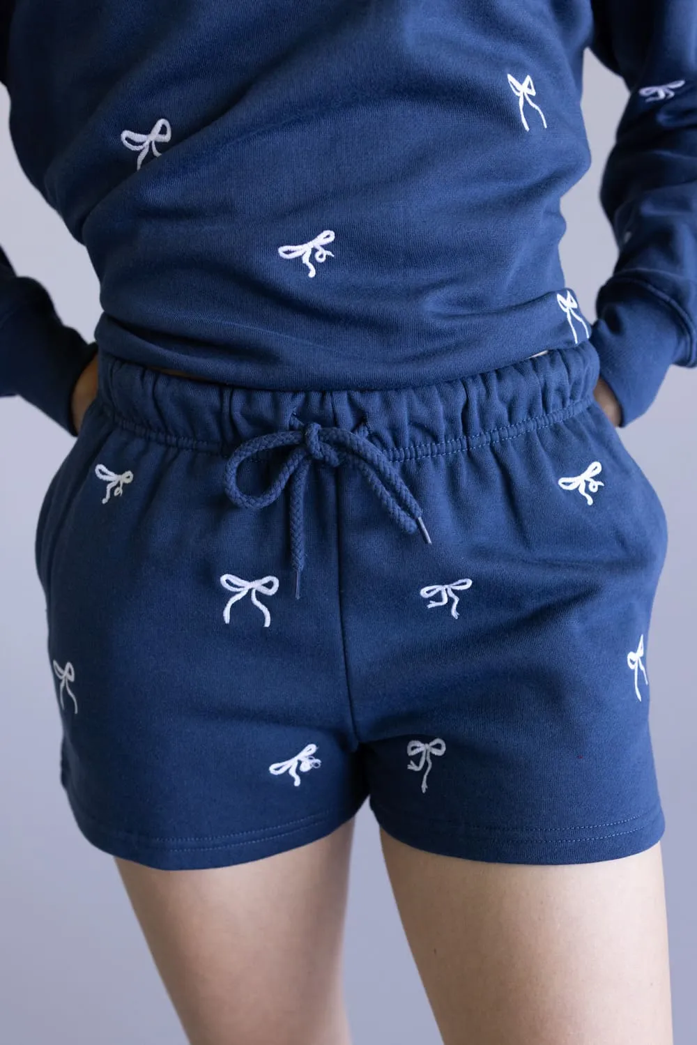1897 Active Embroidered Bow Fleece Shorts for Women in Indigo Blue | H017-INDIGOBLUE sold by Glik’s product image thumbnail 2
