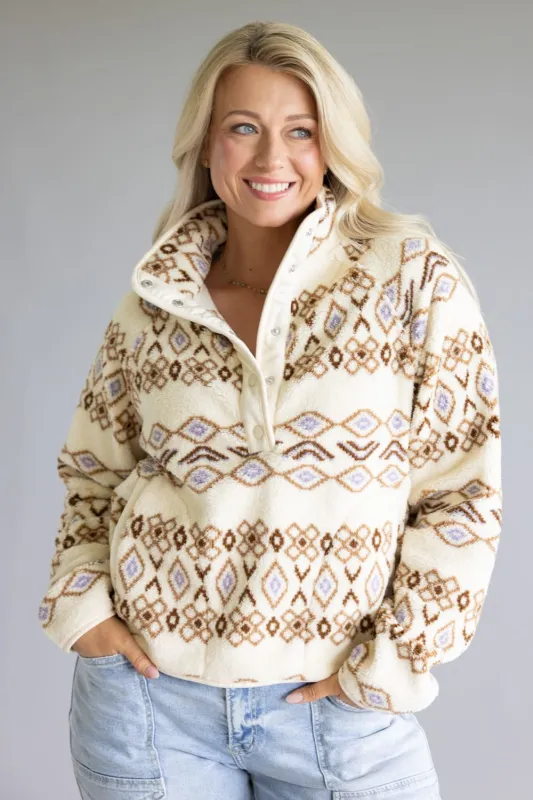 Thread & Supply Piper Snap Pullover for Women in Cream Aztec | J2986PFKTS-CREAMBROWNAZTEC sold by Glik’s