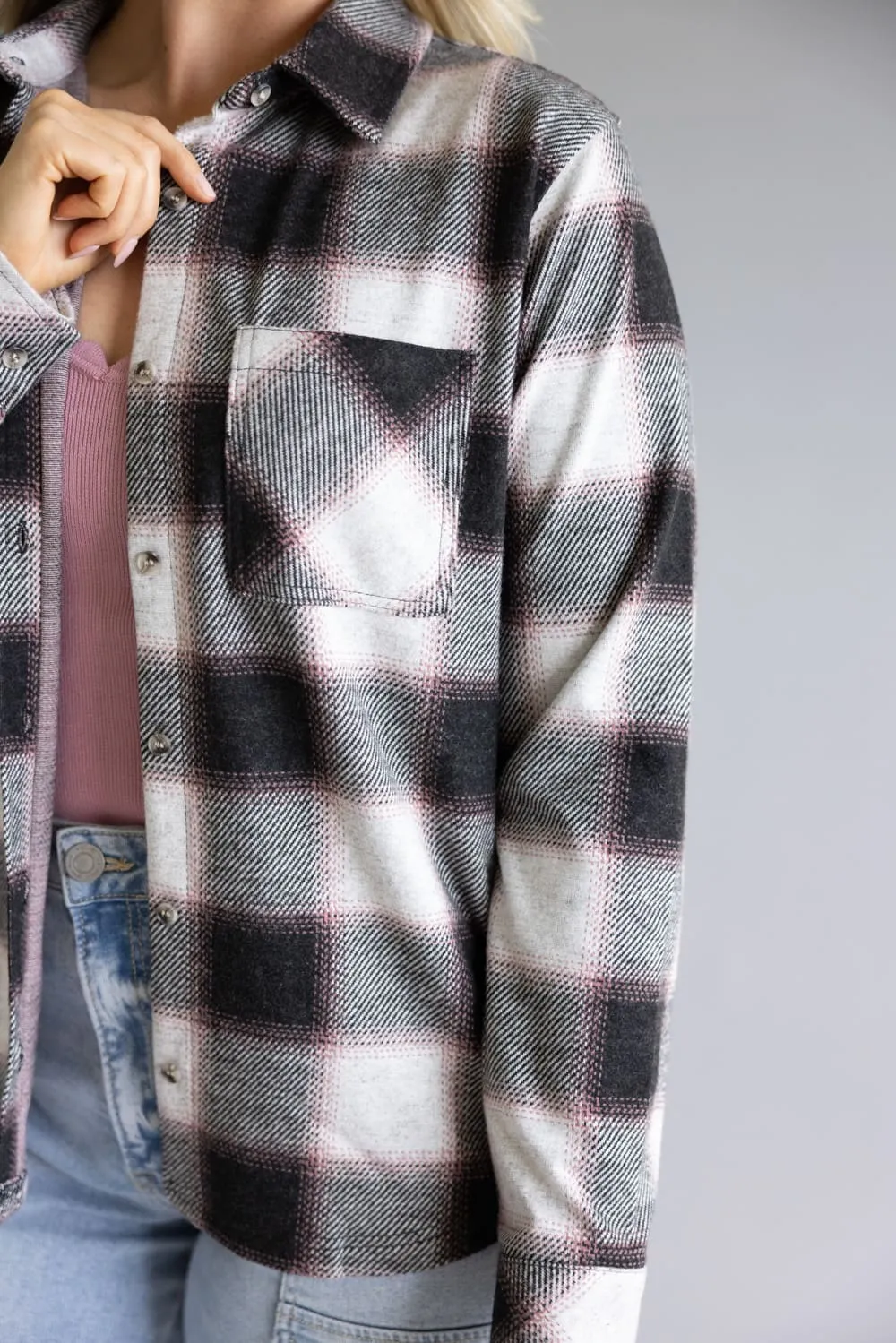 Thread & Supply Saja Button Up Shirt for Women in Black White Rose Plaid | T3822PVTS-WHITEROSEPLAID sold by Glik’s product image thumbnail 3