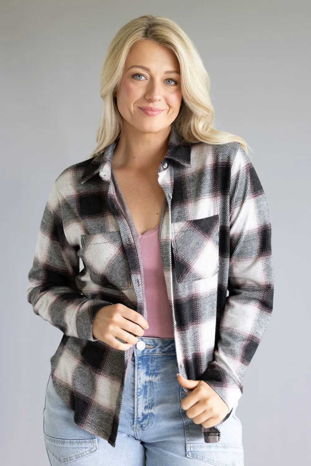 Thread & Supply Saja Button Up Shirt for Women in Black White Rose Plaid | T3822PVTS-WHITEROSEPLAID sold by Glik’s product image thumbnail 4