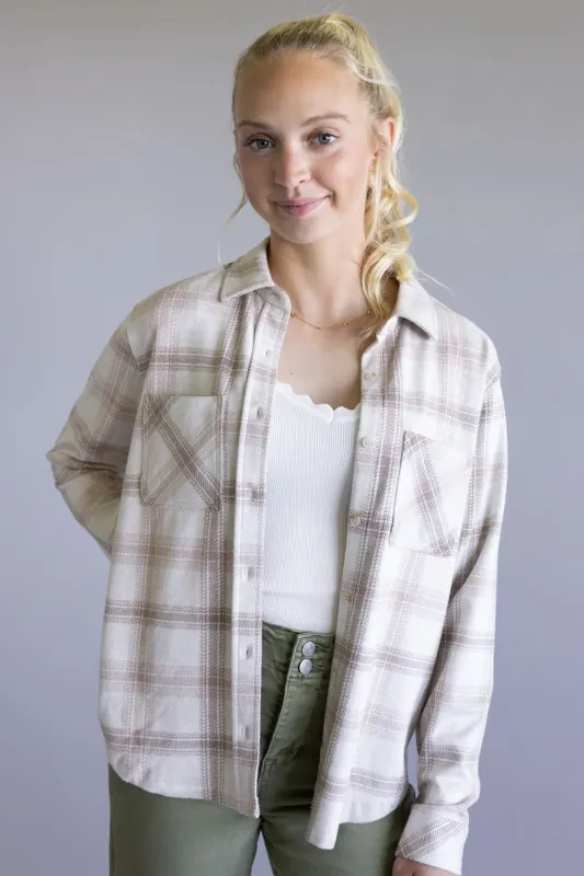 Thread & Supply Saja Button Up Shirt for Women in Mauve Taupe Plaid | T3822PVTS-MAUVETAUPEPLAID made by Thread & Supply