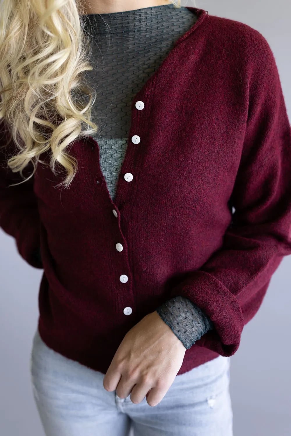 Mimosa Classic Lightweight Cardigan for Women in Burgundy | MK7091-BURGUNDY sold by Glik’s product image thumbnail 3